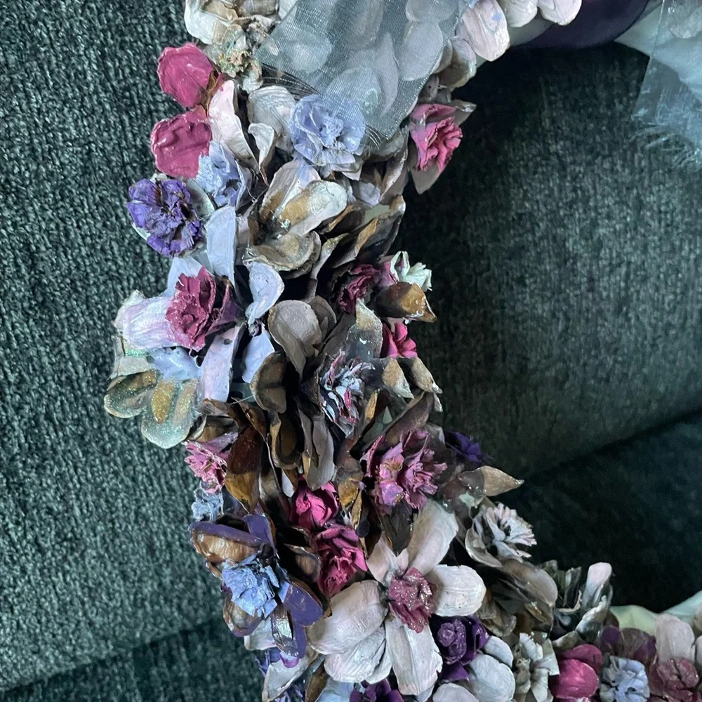 Purple and Pink Hand Painted Pine Cone Floral Wreath